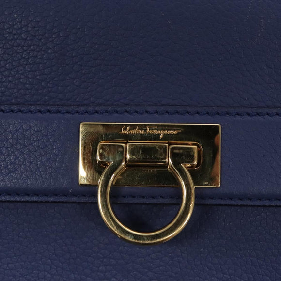 Salvatore Ferragamo Gancini Shoulder Bag Leather Blue Auth 114440