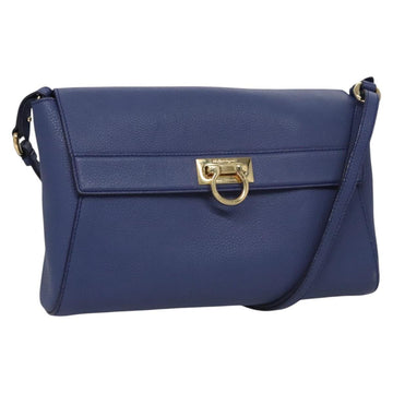 Salvatore Ferragamo Gancini Shoulder Bag Leather Blue Auth 114440