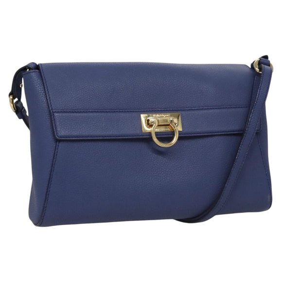 Salvatore Ferragamo Gancini Shoulder Bag Leather Blue Auth 114440
