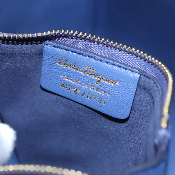 Salvatore Ferragamo Gancini Shoulder Bag Leather Blue Auth 114440
