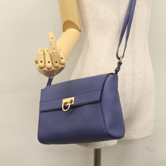 Salvatore Ferragamo Gancini Shoulder Bag Leather Blue Auth 114440