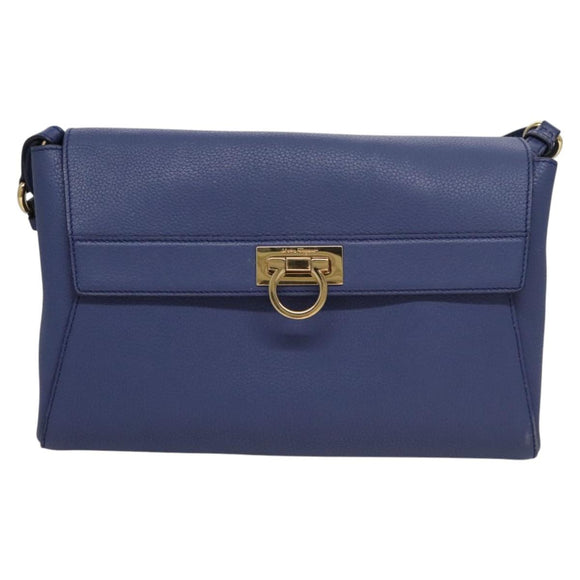 Salvatore Ferragamo Gancini Shoulder Bag Leather Blue Auth 114440