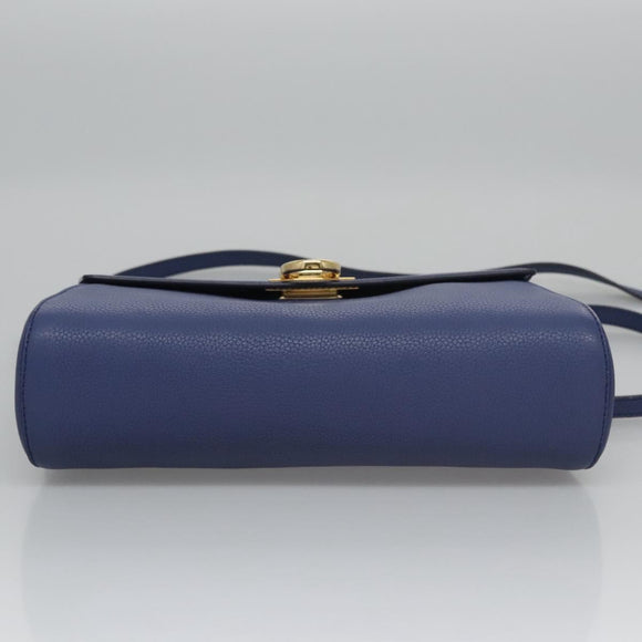 Salvatore Ferragamo Gancini Shoulder Bag Leather Blue Auth 114440