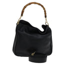 GUCCI Bamboo Hand Bag Leather 2way Black 001 1638 Auth 114458-1