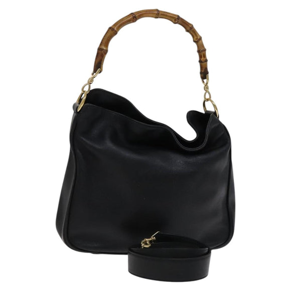 GUCCI Bamboo Hand Bag Leather 2way Black 001 1638 Auth 114458