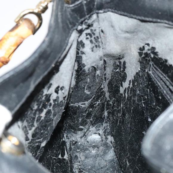 GUCCI Bamboo Hand Bag Leather 2way Black 001 1638 Auth 114458