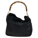 GUCCI Bamboo Hand Bag Leather 2way Black 001 1638 Auth 114458-13