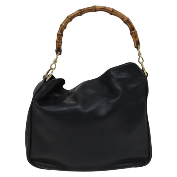 GUCCI Bamboo Hand Bag Leather 2way Black 001 1638 Auth 114458