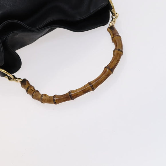 GUCCI Bamboo Hand Bag Leather 2way Black 001 1638 Auth 114458