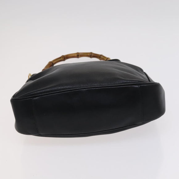 GUCCI Bamboo Hand Bag Leather 2way Black 001 1638 Auth 114458
