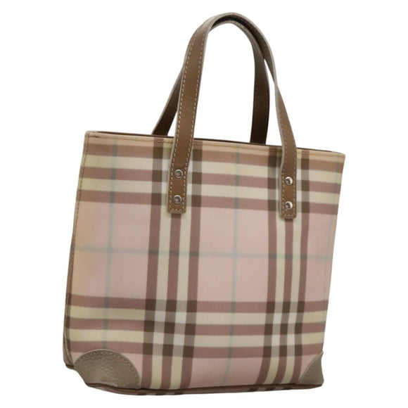 BURBERRY Nova Check Hand Bag PVC Pink Auth 114504