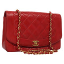 CHANEL Diana 25 Chain Shoulder Bag Lamb Skin Red CC Auth 114568A-1