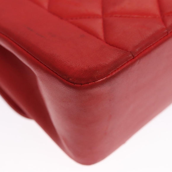 CHANEL Diana 25 Chain Shoulder Bag Lamb Skin Red CC Auth 114568A