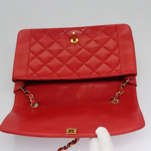CHANEL Diana 25 Chain Shoulder Bag Lamb Skin Red CC Auth 114568A