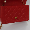 CHANEL Diana 25 Chain Shoulder Bag Lamb Skin Red CC Auth 114568A-21