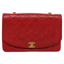 CHANEL Diana 25 Chain Shoulder Bag Lamb Skin Red CC Auth 114568A-13