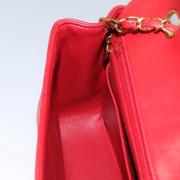 CHANEL Diana 25 Chain Shoulder Bag Lamb Skin Red CC Auth 114568A