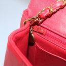 CHANEL Diana 25 Chain Shoulder Bag Lamb Skin Red CC Auth 114568A-25