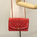 CHANEL Diana 25 Chain Shoulder Bag Lamb Skin Red CC Auth 114568A-28