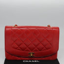CHANEL Diana 25 Chain Shoulder Bag Lamb Skin Red CC Auth 114568A-12