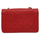CHANEL Diana 25 Chain Shoulder Bag Lamb Skin Red CC Auth 114568A-2