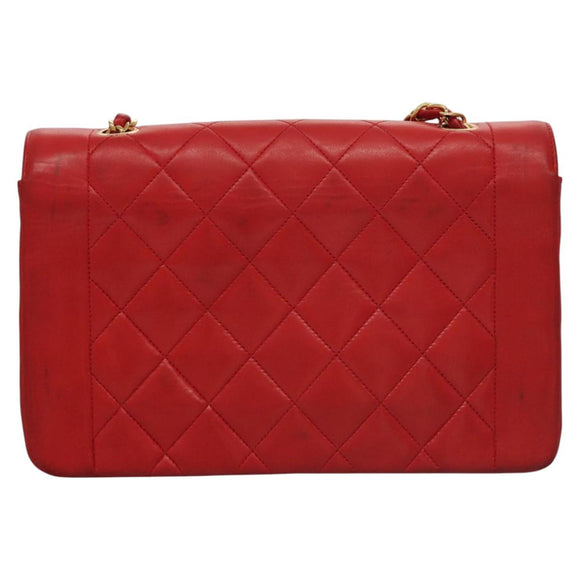 CHANEL Diana 25 Chain Shoulder Bag Lamb Skin Red CC Auth 114568A