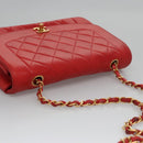 CHANEL Diana 25 Chain Shoulder Bag Lamb Skin Red CC Auth 114568A-6