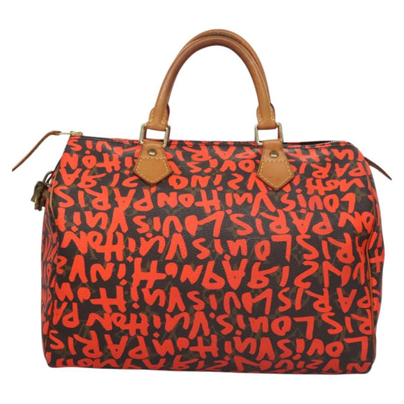 LOUIS VUITTON Monogram Graffiti Speedy 30 Hand Bag Orange M93705 LV Auth 114571A