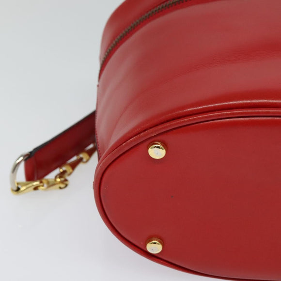 CELINE Chain Shoulder Bag Leather Red Gold Auth 114588