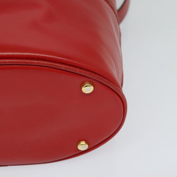 CELINE Chain Shoulder Bag Leather Red Gold Auth 114588