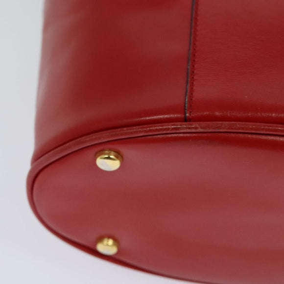 CELINE Chain Shoulder Bag Leather Red Gold Auth 114588