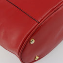 CELINE Chain Shoulder Bag Leather Red Gold Auth 114588-8
