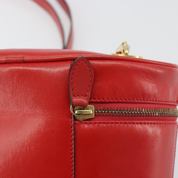 CELINE Chain Shoulder Bag Leather Red Gold Auth 114588