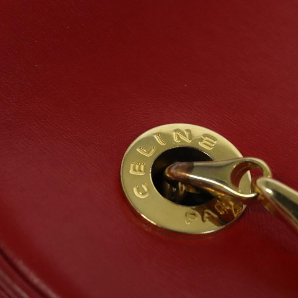 CELINE Chain Shoulder Bag Leather Red Gold Auth 114588
