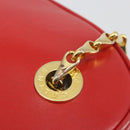CELINE Chain Shoulder Bag Leather Red Gold Auth 114588-10