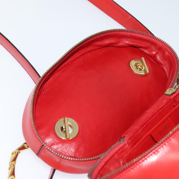 CELINE Chain Shoulder Bag Leather Red Gold Auth 114588