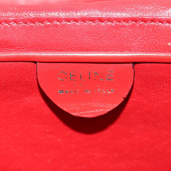 CELINE Chain Shoulder Bag Leather Red Gold Auth 114588