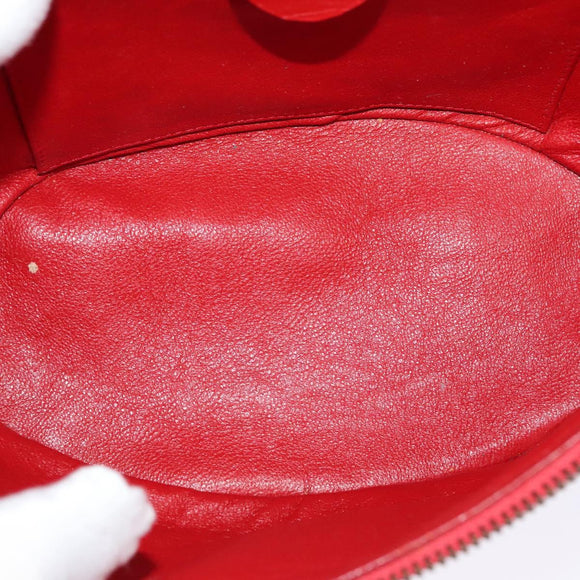 CELINE Chain Shoulder Bag Leather Red Gold Auth 114588