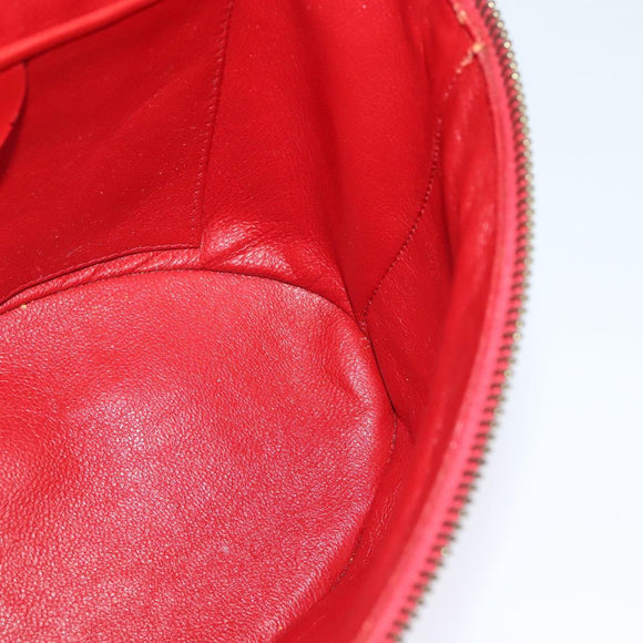 CELINE Chain Shoulder Bag Leather Red Gold Auth 114588