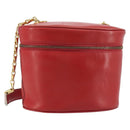 CELINE Chain Shoulder Bag Leather Red Gold Auth 114588-1
