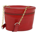 CELINE Chain Shoulder Bag Leather Red Gold Auth 114588-1