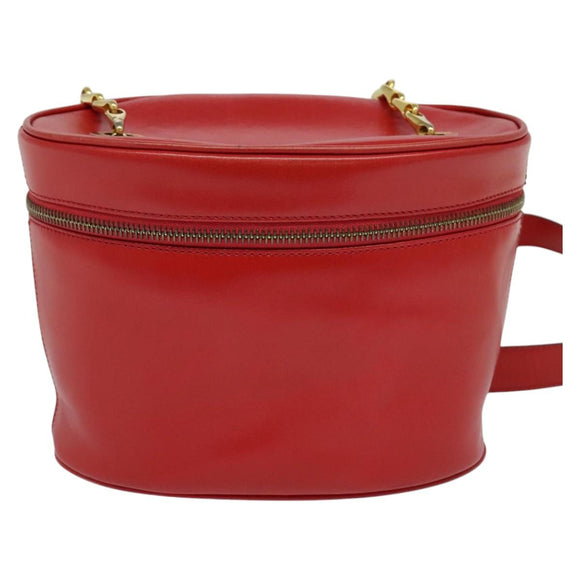 CELINE Chain Shoulder Bag Leather Red Gold Auth 114588