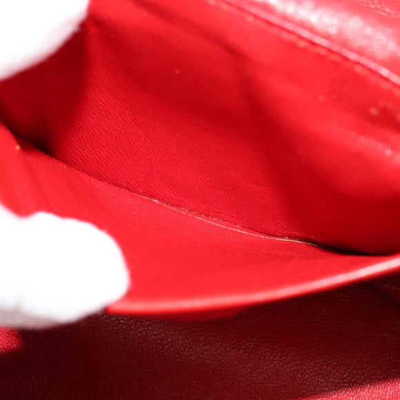 CELINE Chain Shoulder Bag Leather Red Gold Auth 114588