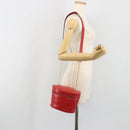 CELINE Chain Shoulder Bag Leather Red Gold Auth 114588-25