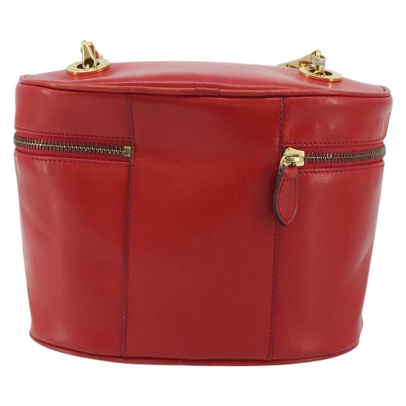 CELINE Chain Shoulder Bag Leather Red Gold Auth 114588