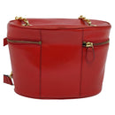 CELINE Chain Shoulder Bag Leather Red Gold Auth 114588-2