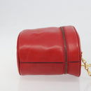CELINE Chain Shoulder Bag Leather Red Gold Auth 114588-3