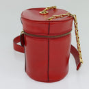 CELINE Chain Shoulder Bag Leather Red Gold Auth 114588-3