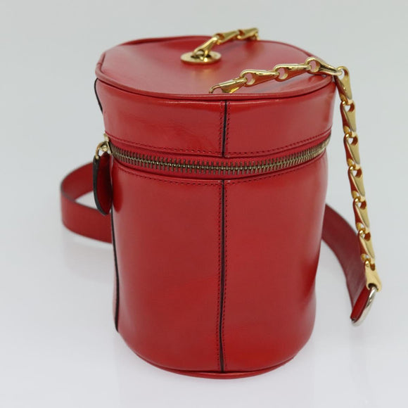 CELINE Chain Shoulder Bag Leather Red Gold Auth 114588