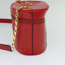 CELINE Chain Shoulder Bag Leather Red Gold Auth 114588-4